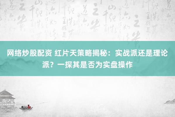 网络炒股配资 红片天策略揭秘：实战派还是理论派？一探其是否为实盘操作
