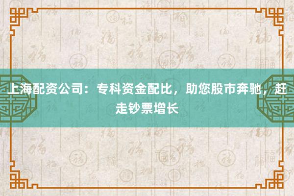 上海配资公司：专科资金配比，助您股市奔驰，赶走钞票增长