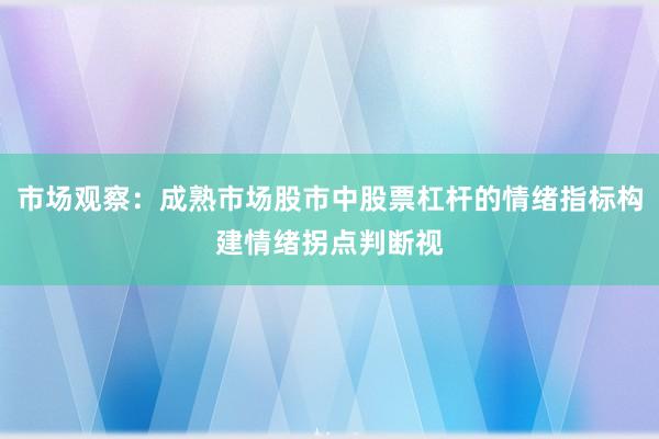 市场观察：成熟市场股市中股票杠杆的情绪指标构建情绪拐点判断视