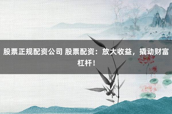 股票正规配资公司 股票配资：放大收益，撬动财富杠杆！